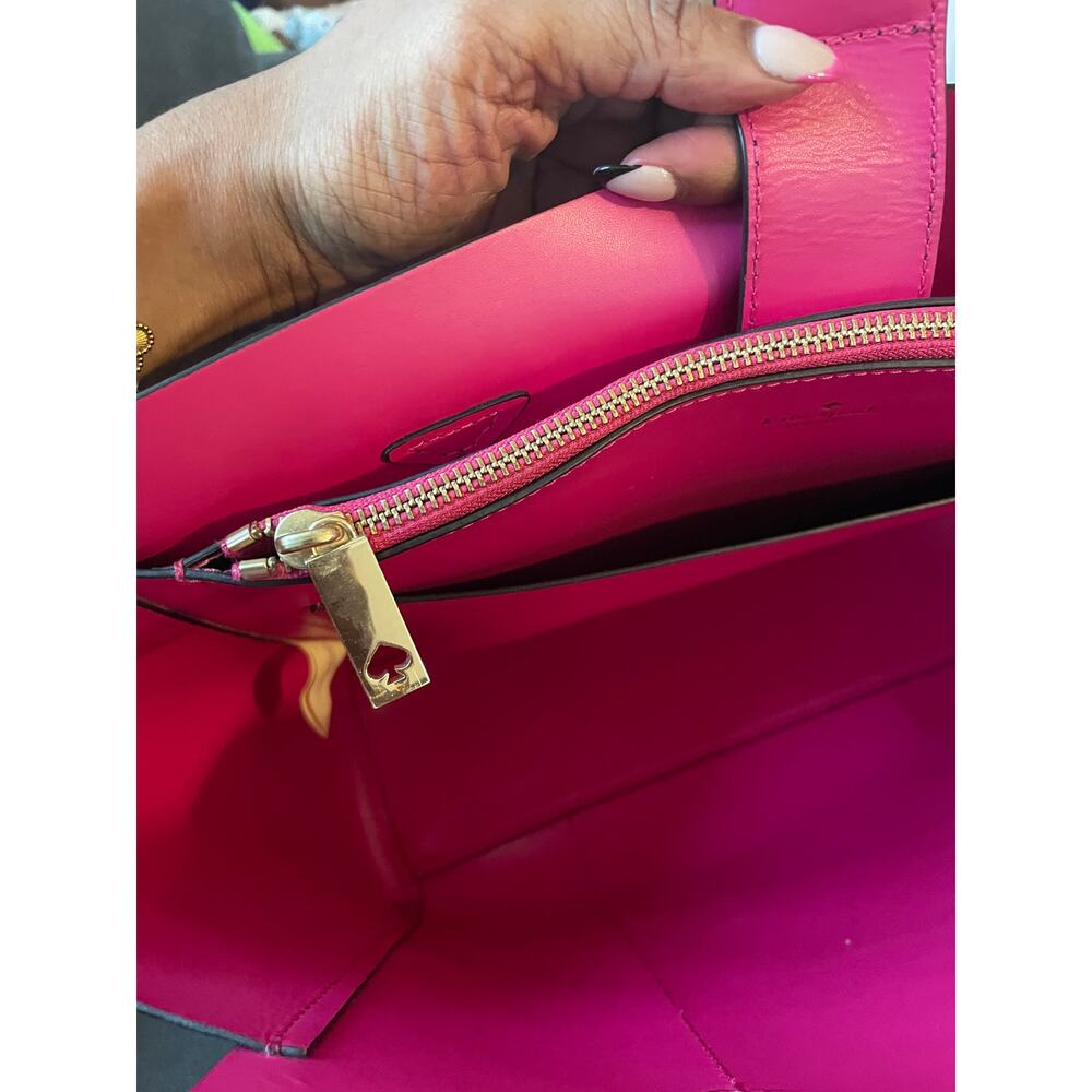 Kate Spade Black Leather Tote Bag Magenta Interior Gold Hardware Work Travel Bag - Picture 7 of 9